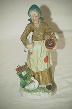 Rural Old Woman Country Farmer w Geese &amp; Basket Bisque Figurine Shelf 8-1/2&quot; - £19.98 GBP