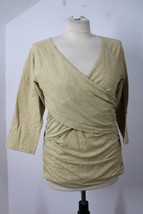 Sundance L Yellow Gray Stripe Cross Front 3/4 Sleeve Top - $28.49