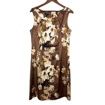 Talbots Dress Womens 12 Brown Floral Sheath Satin Sleeveless Stretch Knee Length - £35.37 GBP