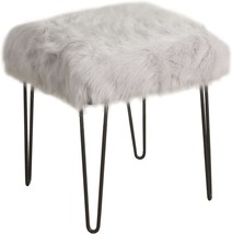 Homepop Faux Fur Decorative Square Ottoman With Metal Hairpin Legs, Grey - £45.36 GBP