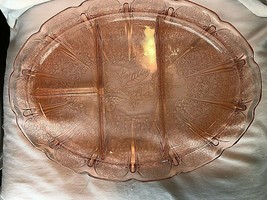 Vintage 13&quot; Cherry Depression Glass Platter Divided Jeanette 1930&#39;s - £31.97 GBP