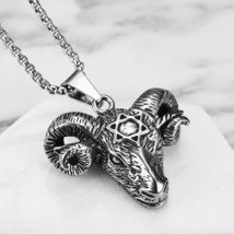 Mens Satanic Baphomet Hexagram Goat Pendant Necklace Punk Retro Rock Jewelry 24&quot; - £7.06 GBP