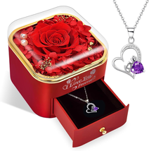 Gifts for Wife from Husband, Preserved Real Red Rose with Love Necklace,Forever - £28.17 GBP