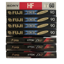 New Sealed Lot 8 blank audio cassettes TDKD60 FujiDRII 90 Extra slim Sony HF 60 - £34.07 GBP