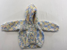Hand Knitted Baby Girls Double Button Up Hooded Cardigan Sweater Multico... - $10.78