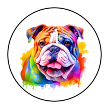 30 English Bulldog Stickers Envelope Seals Labels 1.5&quot; Round Dog Rainbow - £5.92 GBP