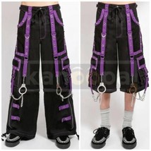 Men&#39;s Alluring Black/Purple Gothic Bondage Pant Punk Rock Dead Threads Baggy Pan - £79.92 GBP