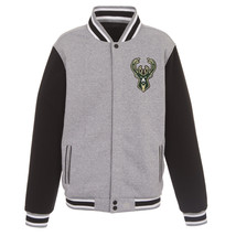 NBA Milwaukee Bucks Reversible Full Snap Fleece Jacket JH Design 2 Front Logos  - £94.27 GBP