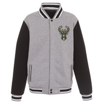 NBA Milwaukee Bucks Reversible Full Snap Fleece Jacket JH Design 2 Front Logos  - £89.61 GBP