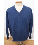 Vtg LL Bean L Blue 100% Lambswool Knit V-Neck Sweater Scotland - £31.31 GBP