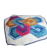 Vintage Patchwork Quilted Wall Hanging Multicolor Abstract Shape cosmic ... - $56.00