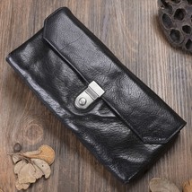 Fashion casual natural leather men&#39;s long clutch wallet vintage designer first l - £77.69 GBP