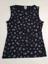 Anne Klein Black Floral Cinched Rusing Sleeveless Blouse Tank Top Sz M Polyester - £13.06 GBP