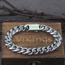 Punk Curb Cuban Link Chain Bracelets Charm Biker Stainless Steel Vikings Jewelry - £15.94 GBP