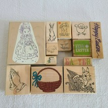 Lot of 13 Rubber Stamps Easter Theme Bunny Rabbit Chicken Basket Prayer Dove .. - £11.95 GBP