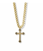 Gold Filled Antiqued Budded Ends Cross Necklace And Chain - £55.94 GBP