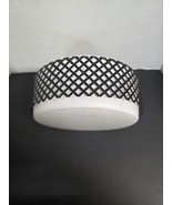Vintage MCM Flush Mount Geometric White Glass Light Globe Black Lattice ... - $40.00