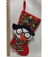Holiday Time Knit Hat &amp; Scarf Nerdy Snowman Eyeglasses Christmas Stockin... - $25.73
