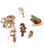 Vintage Brooch Lot Christmas Rhinestone Pin Crystals Snowman Candy Cane ... - €28,32 EUR