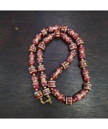 VINTAGE BEAUTIFUL Wedding cake Fancy Aventurine Red GLASS BEADS Strand - $57.43 CAD