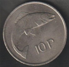 1975 Ireland 10 Pence Fish Copper nickel Large coin peace Age 48 years old KM#23 - £2.31 GBP