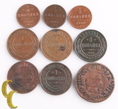 1737-1912 Russie 1/2 &amp; 1 Kopek (9 Pièces) Kopeck Denga Demi KM-188 Y-9.2... - $121.20