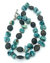 Beaded Abalone Nugget Silver Tone Beaded Choker Necklace 16&quot; - £12.47 GBP