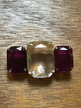 Estate Avon Signed Large Prongset Clear Faceted Flanked by Purple Plastic Cab Ba - £9.70 GBP