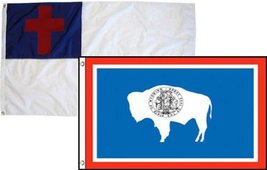 2x3 Christian Christ &amp; State Wyoming 2 Pack Flag Wholesale Combo 2&#39;x3&#39; Banner Gr - £7.56 GBP
