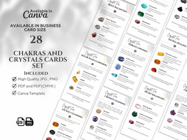 28 Chakras and Crystals Cards Set: Editable, Printable, Chakra Affirmations - £7.07 GBP
