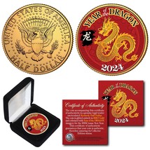 2024 Lunar New Year Of The Dragon 24K Gold Plated Jfk Half Dollar Us Coin w/ Box - £10.47 GBP