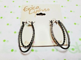 Erica Lyons Black Metallic Twist Double Saddle Back Drop Earrings  New - £11.31 GBP