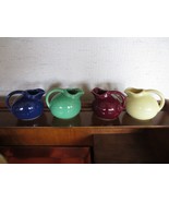 4 MCM TILTED BALL Cobalt, Green, Maroon, Yellow POTTERY CREAMERS - 3&quot;- 3... - $40.00