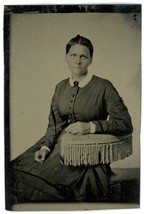 CIRCA 1860&#39;S 1/6 Plate Hand Tinted TINTYPE  Solemn  Woman  in Victorian Dress - £13.04 GBP