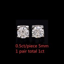 Moissanite Stud Earrings S925 Sterling Silver Earrings 1ct Carat D Color 4 Claw  - £94.96 GBP