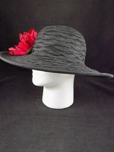 WOMENS SUN HAT 22 1/2&quot; Black Floppy Brim / Red Flower Size Lrg 7 1/8 - 7... - $23.75