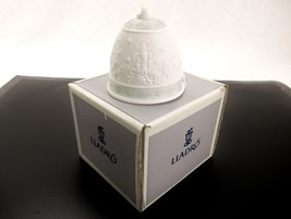 Lladro Bisque Porcelain Christmas Bell Ornament, 1992, Poinsettia, Candles, Snow - $24.45