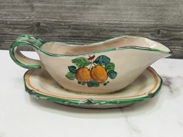 1930s Italy Pottery Avallone Vietri Sul Mare  Gravy Boat w Attched Underplate  - £32.82 GBP