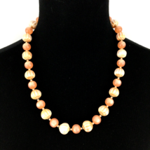 MOONGLOW opalescent peach necklace - vintage alternating solid &amp; striped beads - £15.72 GBP