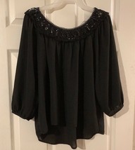 Xhilaration Black with Lace Neck Blouse 3/4 Sleeve Women&#39;s Size Medium - £11.00 GBP