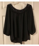 Xhilaration Black with Lace Neck Blouse 3/4 Sleeve Women&#39;s Size Medium - £11.05 GBP