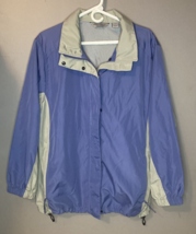 Eddie Bauer Jacket Women Large Blue &amp;Tan Hooded Windbreaker Hike Outdoor... - $18.70