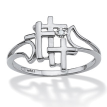 PalmBeach Jewelry Solid 10k White Gold Genuine Diamond Accent Triple Cross Ring - £128.58 GBP