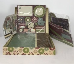 Antique Woodcut 12 X 12 Scrapbook Kit With Storage Box Browns Greens Blue - £15.94 GBP