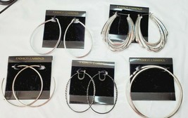Fashion Earrings Hoops 5 Pair Silver &amp; Black Metallic Stud &amp; Lever Back New #4 - £18.20 GBP