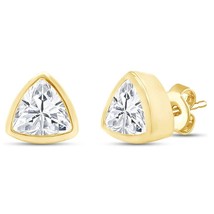 2.20CT Trillion Moissanite Solitaire Stud Earrings 14K Yellow Gold Plated Silver - £107.11 GBP