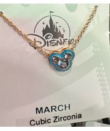 Disney Parks Mickey CZ Faux Aquamarine March Birthstone Necklace Gold Color - $47.70 CAD