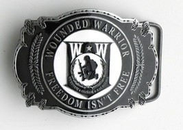 Wounded Warrior Pewter Enamel Belt Buckle 3.2 Inches Heroism Honor Sacrifice - £13.62 GBP