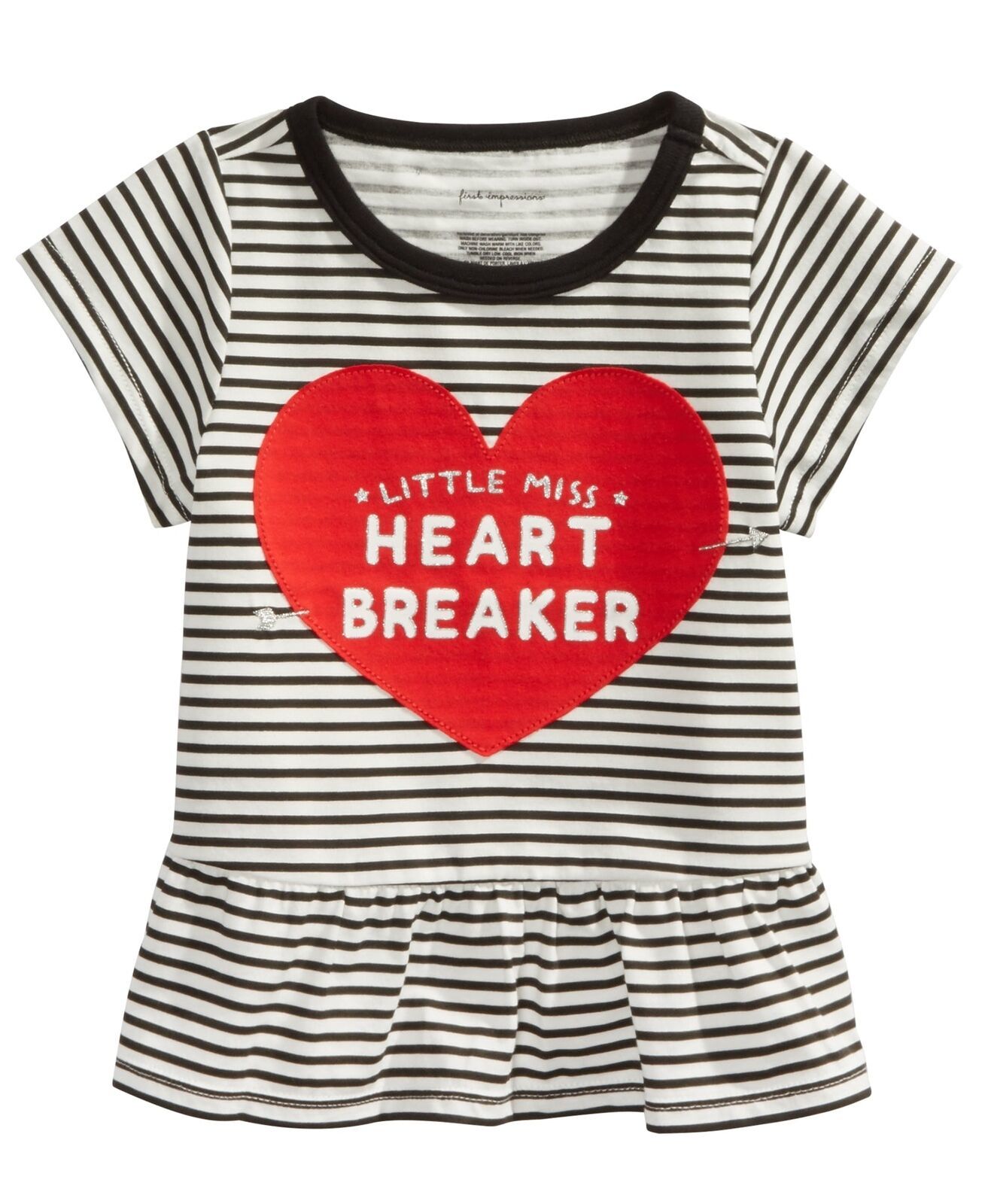 Primary image for First Impressions Infant Girls Striped Heartbreaker Print T-Shirt,White,12Months