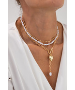 Gold 3pcs Heart Pendant Pearl Necklace Set - $5.49